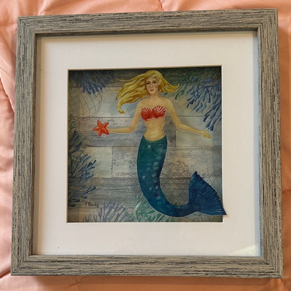 Art Mermaid Shadowbox Wall Art Paul Brent 9.5” X 9.5” Matted and Framed